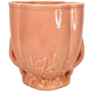 McCoy Pottery Vase Leaves and Berries Pink 7.25" Vtg Decorative Bloomcore